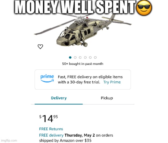 An Apache Helicopter for $15? | image tagged in memes,helicopter,amazon | made w/ Imgflip meme maker