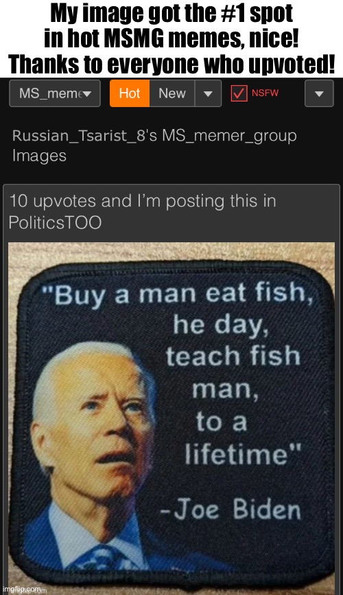 My image got the #1 spot in hot MSMG memes, nice! Thanks to everyone who upvoted! | made w/ Imgflip meme maker