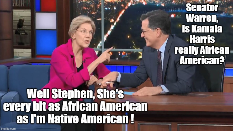 Jamaican and Indian Parents | Senator Warren, Is Kamala Harris really African American? Well Stephen, She's every bit as African American as I'm Native American ! | image tagged in kamala harris | made w/ Imgflip meme maker