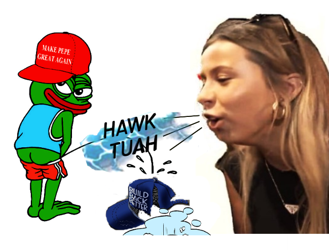 High Quality Pepe and hawk tuah girl release fluids on BBB hat Blank Meme Template