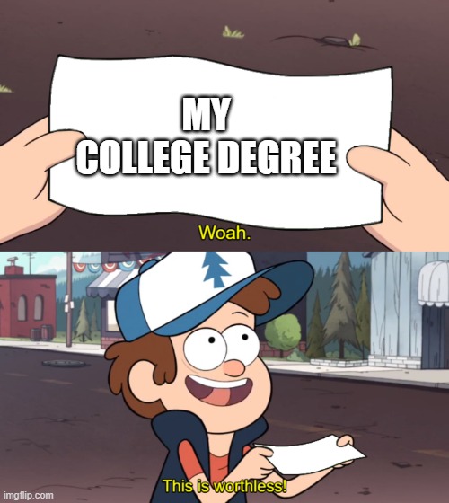 college degree | MY COLLEGE DEGREE | image tagged in this is worthless | made w/ Imgflip meme maker
