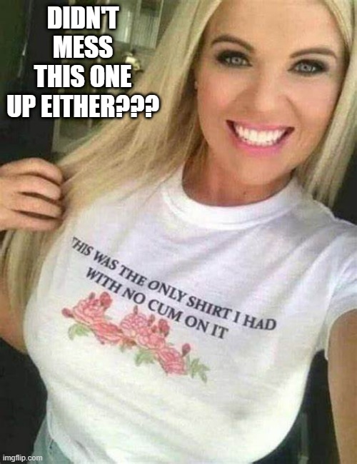 Clean Shirt | DIDN'T MESS THIS ONE UP EITHER??? | image tagged in adult humor | made w/ Imgflip meme maker