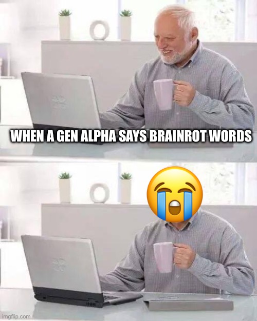 Hide the Pain Harold | WHEN A GEN ALPHA SAYS BRAINROT WORDS | image tagged in memes,hide the pain harold | made w/ Imgflip meme maker