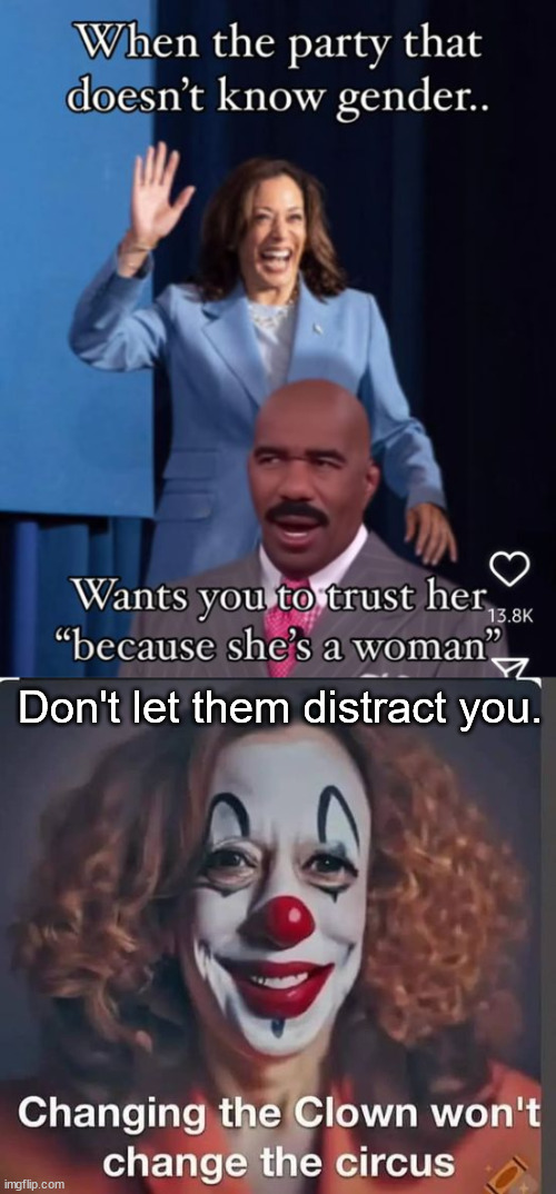 Don't be distracted...  All they're doing is changing their clown... | Don't let them distract you. | image tagged in democrat,clown,switch | made w/ Imgflip meme maker