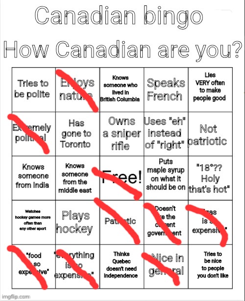 Canadian Bingo | image tagged in canadian bingo | made w/ Imgflip meme maker