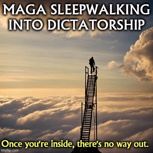 The Founding Fathers had a better idea. | MAGA SLEEPWALKING
INTO DICTATORSHIP; Once you're inside, there's no way out. | image tagged in maga,right wing,republicans,sleep,fascist,dictator | made w/ Imgflip meme maker