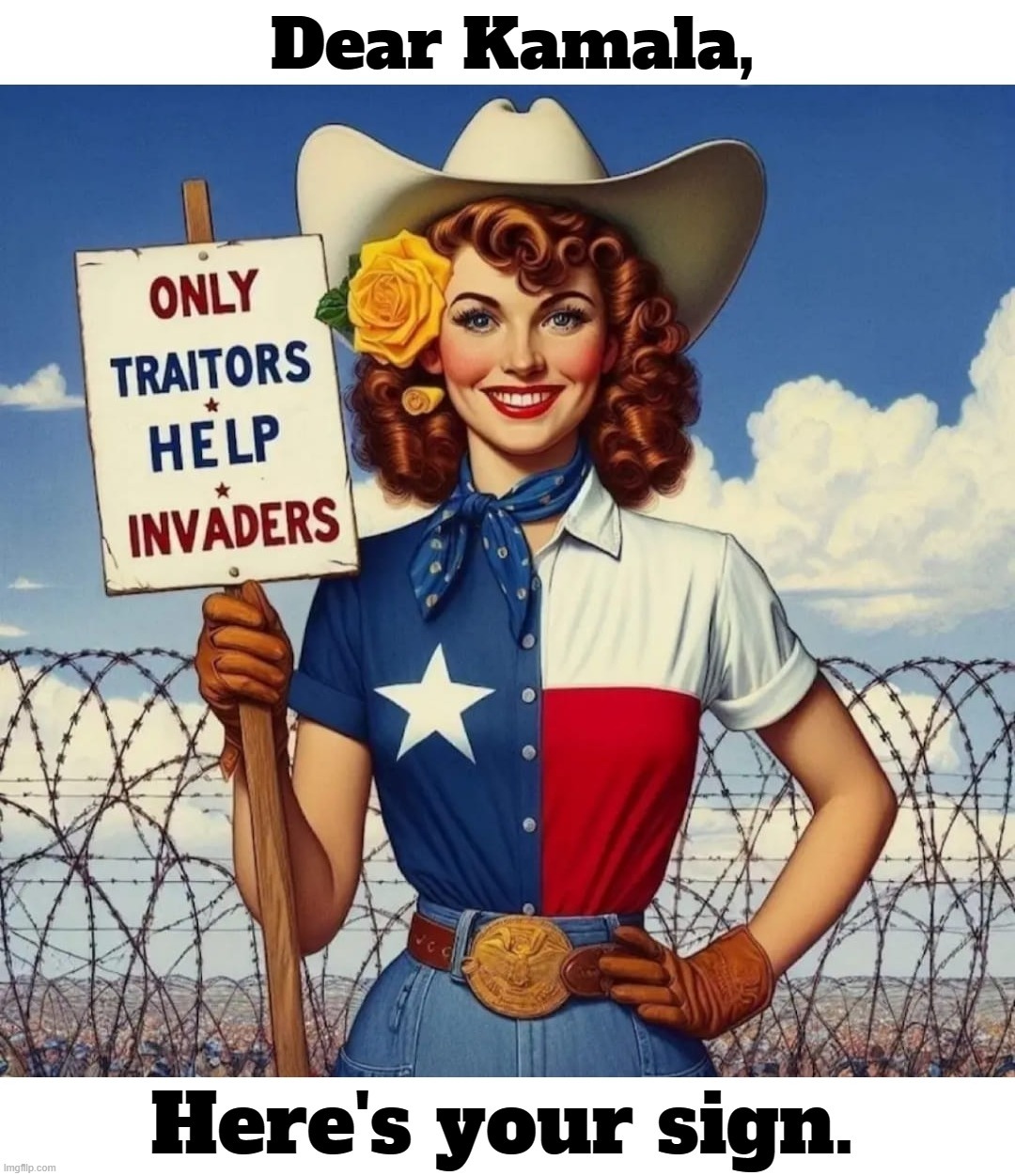 Dear Kamala, here's your sign. If you were a natural born citizen you would understand. | image tagged in kamala harris,natural born citizenship,treason,traitor,sedition,enemy at the gates | made w/ Imgflip meme maker