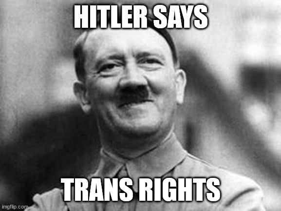 Trans Rights Hitler | HITLER SAYS; TRANS RIGHTS | image tagged in adolf hitler | made w/ Imgflip meme maker