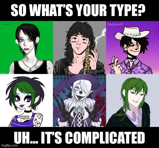 Imaginary Conversation: So what’s your type? (Aka I made picrews cus I’m bored and can’t sleep. Some head canons in comments.) | image tagged in picrew,lgbtq | made w/ Imgflip meme maker