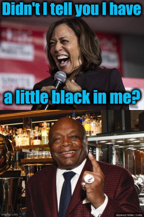 Didn't I tell you I have a little black in me? | image tagged in kamala laughing,willie brown | made w/ Imgflip meme maker