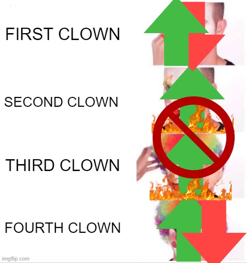 EXTRA EXTRA THIS JUST IN READ ALL ABOUT IT WORLD AUTOPILOTED BY WEAPONIZED SMOKING CLOWNS 1/8ths AGREED TO DISAGREE | FIRST CLOWN; SECOND CLOWN; THIRD CLOWN; FOURTH CLOWN | image tagged in memes,clown applying makeup | made w/ Imgflip meme maker