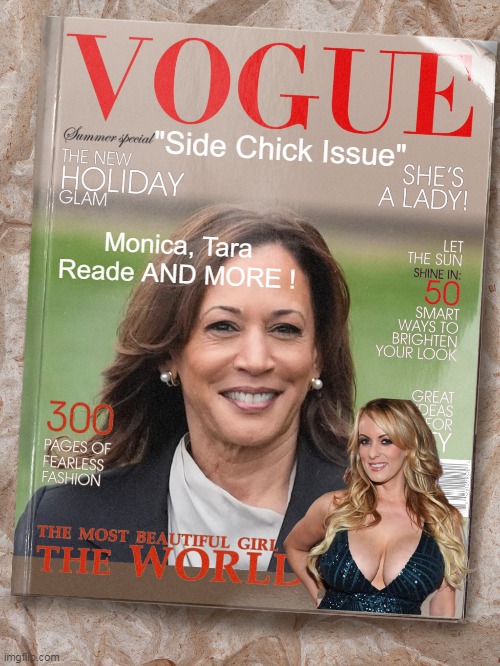 Our QUEEN of the Side Chicks | "Side Chick Issue"; Monica, Tara Reade AND MORE ! | image tagged in kamala side chick vogue meme | made w/ Imgflip meme maker