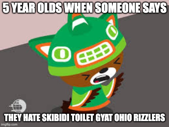 sumi screaming/cringing | 5 YEAR OLDS WHEN SOMEONE SAYS; THEY HATE SKIBIDI TOILET GYAT OHIO RIZZLERS | image tagged in sumi screaming/cringing | made w/ Imgflip meme maker