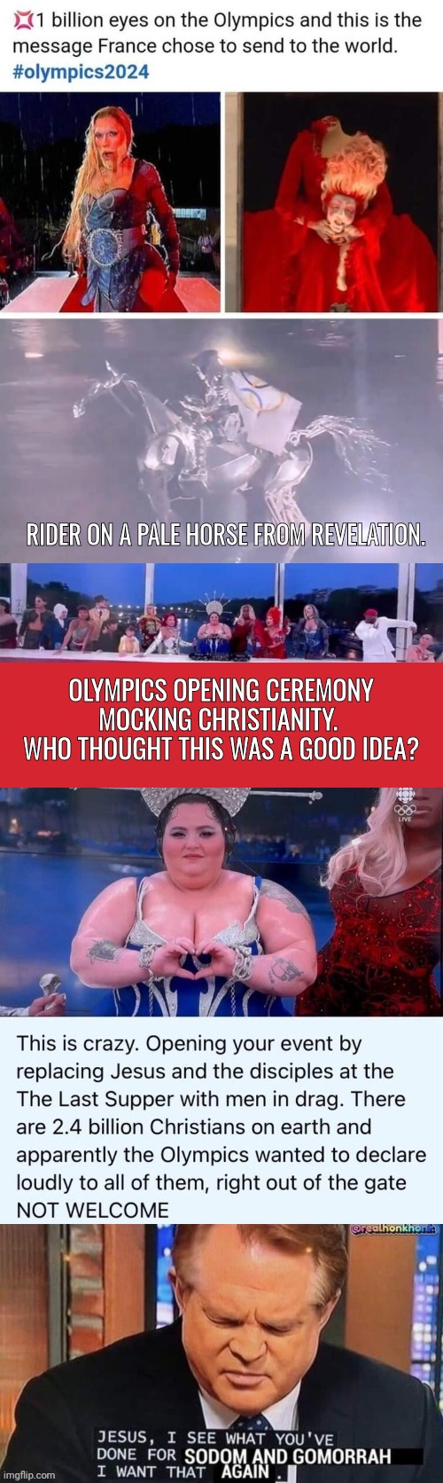 Olympics mocks Christianity | RIDER ON A PALE HORSE FROM REVELATION. OLYMPICS OPENING CEREMONY MOCKING CHRISTIANITY.  WHO THOUGHT THIS WAS A GOOD IDEA? | image tagged in memes,keep calm and carry on red | made w/ Imgflip meme maker