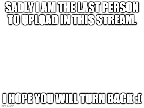 Please go online here again :( | SADLY I AM THE LAST PERSON TO UPLOAD IN THIS STREAM. I HOPE YOU WILL TURN BACK :( | image tagged in return | made w/ Imgflip meme maker