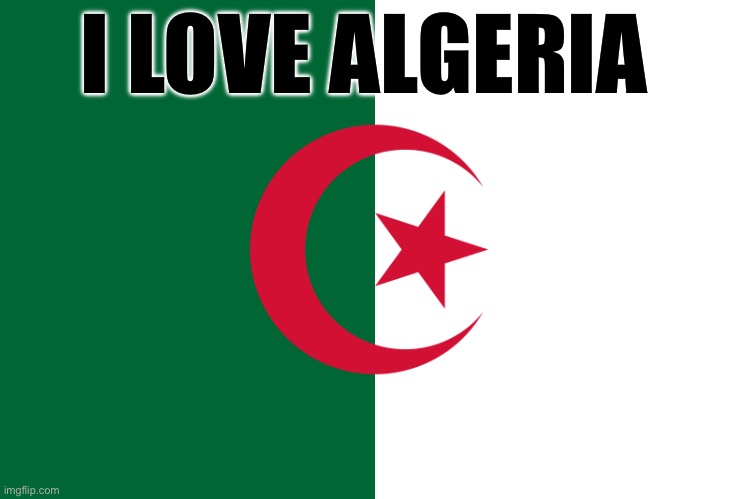 algeria flag | I LOVE ALGERIA | image tagged in algeria flag | made w/ Imgflip meme maker