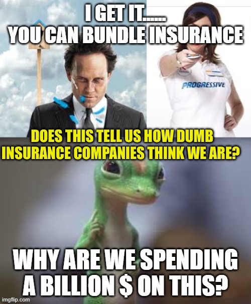 We get it! We can bundle home and auto | DOES THIS TELL US HOW DUMB INSURANCE COMPANIES THINK WE ARE? | image tagged in gifs,insurance,fun,annoying,dumb | made w/ Imgflip meme maker