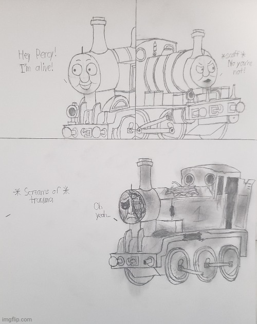 Hey Percy! | image tagged in thomas the tank engine,comic,drawing | made w/ Imgflip meme maker