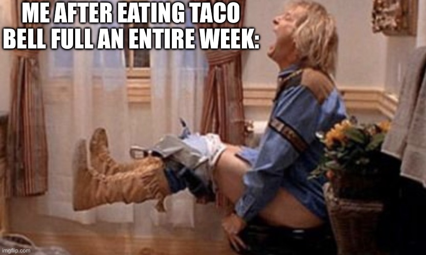 Came to know that the toilet was broken too | ME AFTER EATING TACO BELL FULL AN ENTIRE WEEK: | image tagged in dumb and dumber,meme,taco bell,poop | made w/ Imgflip meme maker