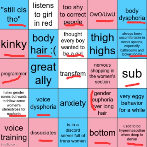 I need thigh highs | image tagged in transfem bingo | made w/ Imgflip meme maker