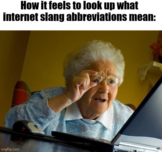 i just looked up what 'imo' meant cuz i didn't know | How it feels to look up what internet slang abbreviations mean: | image tagged in memes,grandma finds the internet,funny memes,funny,internet,slang | made w/ Imgflip meme maker