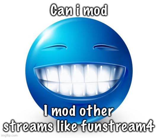 blue guy smile | Can i mod; I mod other streams like funstream4 | image tagged in blue guy smile | made w/ Imgflip meme maker