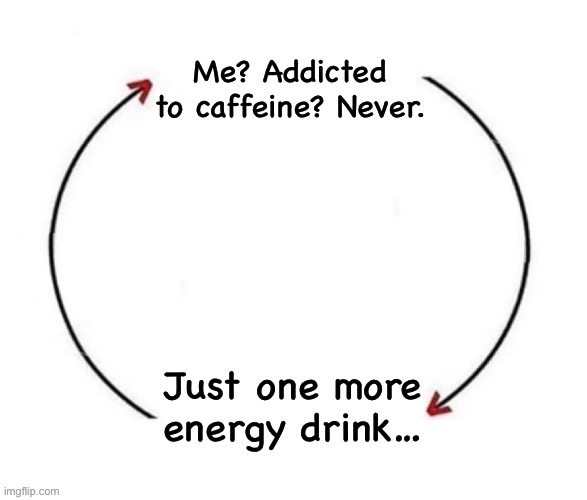 Me? Addicted to caffeine? Never. Just one more energy drink… | made w/ Imgflip meme maker