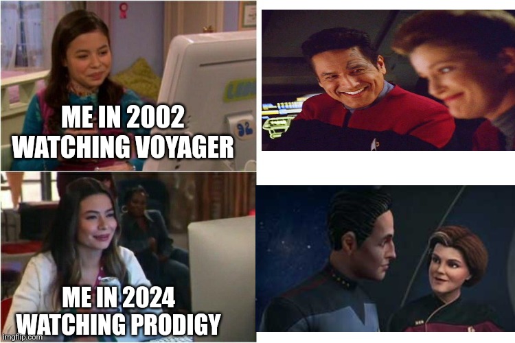 ME IN 2002 WATCHING VOYAGER; ME IN 2024 WATCHING PRODIGY | image tagged in icarly interesting | made w/ Imgflip meme maker