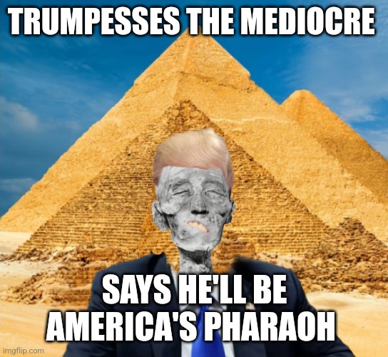 America's Hitler | TRUMPESSES THE MEDIOCRE; SAYS HE'LL BE AMERICA'S PHARAOH | image tagged in trump,hitler,pharaoh,dictator,mediocre | made w/ Imgflip meme maker