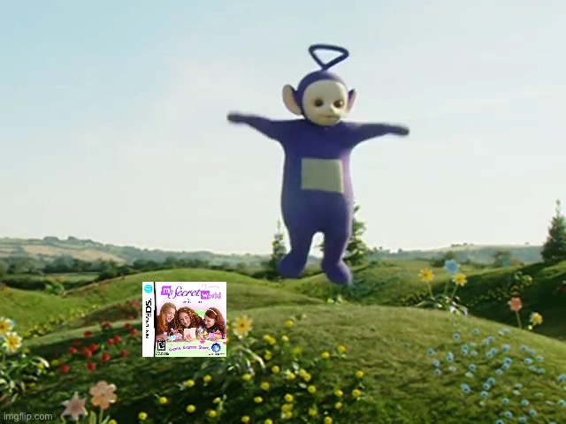 Tinky Winky Finds a Video Game | image tagged in teletubbies,girl,girls,jumping,nintendo,video game | made w/ Imgflip meme maker