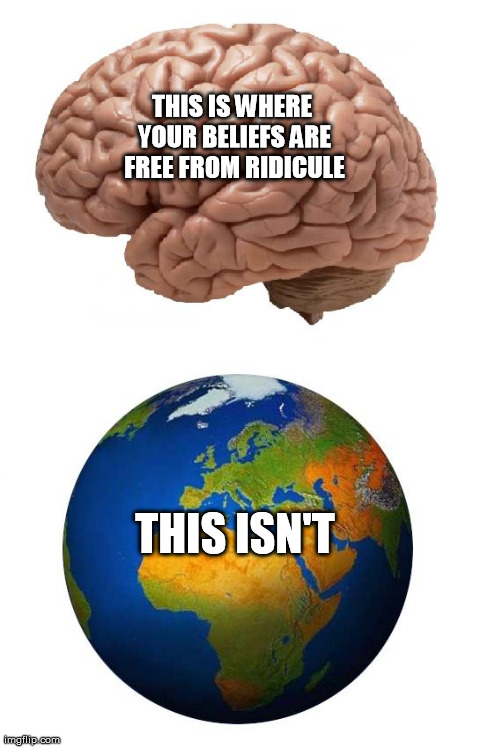 To Whom it May Concern | THIS IS WHERE YOUR BELIEFS ARE FREE FROM RIDICULE THIS ISN'T | image tagged in brains,world,politics,religion | made w/ Imgflip meme maker