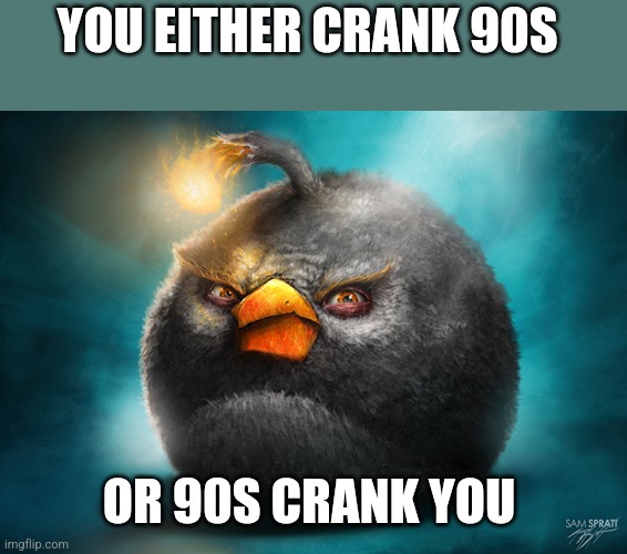 Deep philosophy | YOU EITHER CRANK 90S; OR 90S CRANK YOU | image tagged in realistic bomb angry bird | made w/ Imgflip meme maker