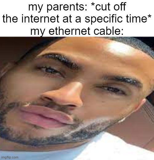 ethernet is so goated, it's so much faster than wifi | my parents: *cut off the internet at a specific time*
my ethernet cable: | image tagged in lightskin stare | made w/ Imgflip meme maker