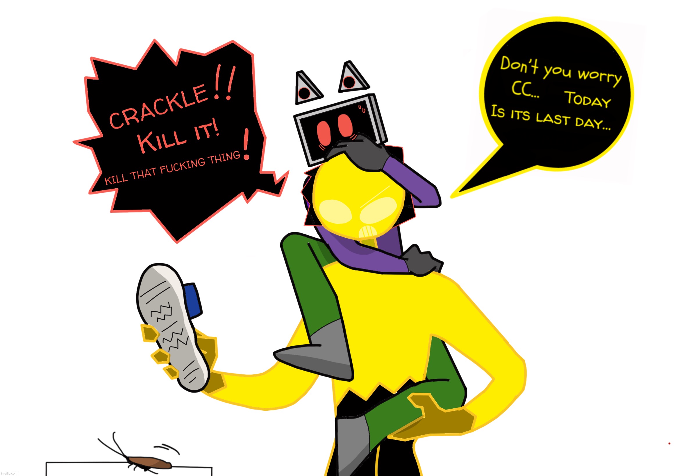 “Roach”, a simple drawing about Crackle and CC, the chaotic coup- friends | image tagged in original character,cockroach | made w/ Imgflip meme maker