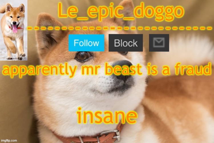epic doggo's temp back in old fashion | apparently mr beast is a fraud; insane | image tagged in epic doggo's temp back in old fashion | made w/ Imgflip meme maker