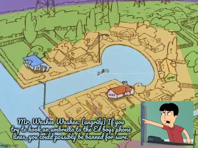 Don't Hook an Umbrella | Mr. Washee Washee: [angrily] If you try to hook an umbrella to the Ed boys phone lines, you could possibly be banned for sure. | image tagged in family guy,disney,angry,ed edd n eddy,phone call,banned | made w/ Imgflip meme maker