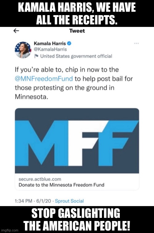 DEM GASLIGHTING AGAIN! | KAMALA HARRIS, WE HAVE
ALL THE RECEIPTS. STOP GASLIGHTING 
THE AMERICAN PEOPLE! | image tagged in kamala harris,democrat party,presidential election,riots,criminals,liar | made w/ Imgflip meme maker