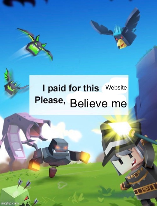 I paid for this __ please  __ | Website; Believe me | image tagged in i paid for this __ please __ | made w/ Imgflip meme maker