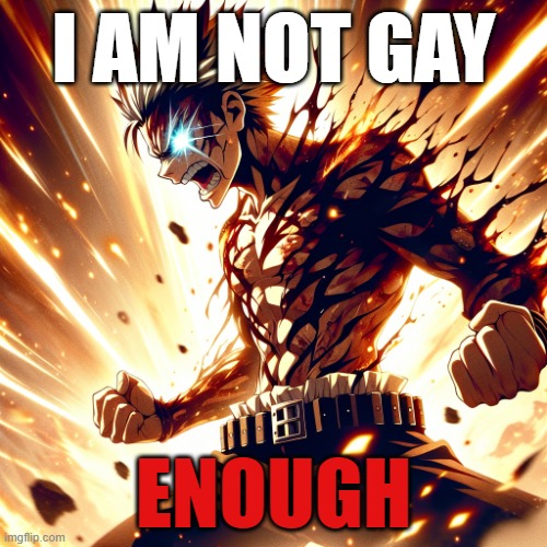 fun | I AM NOT GAY; ENOUGH | image tagged in memes,anime | made w/ Imgflip meme maker