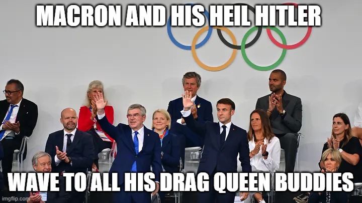 Macron's salute to drag queens. | MACRON AND HIS HEIL HITLER; WAVE TO ALL HIS DRAG QUEEN BUDDIES | image tagged in macron's salute to drag queens | made w/ Imgflip meme maker