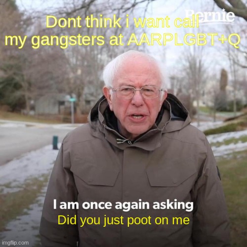 AARP | Dont think i want call my gangsters at AARPLGBT+Q; Did you just poot on me | image tagged in memes,bernie i am once again asking for your support | made w/ Imgflip meme maker
