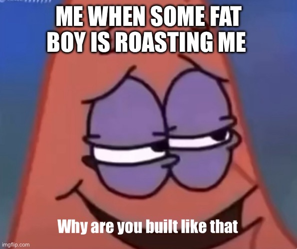 Roast battles | ME WHEN SOME FAT BOY IS ROASTING ME | image tagged in why are you built like that | made w/ Imgflip meme maker