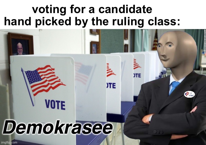 No vote democracy | voting for a candidate hand picked by the ruling class:; Demokrasee | image tagged in voting booth 2,politics lol,memes,derp,democracy | made w/ Imgflip meme maker