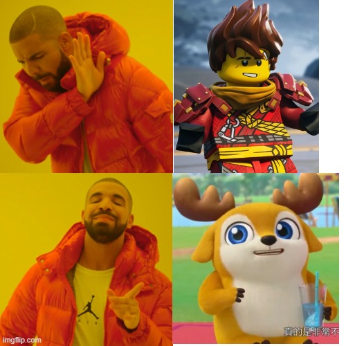 Kai vs. Kai | image tagged in memes,drake hotline bling,ninjago,kai,deersquad,deer squad | made w/ Imgflip meme maker