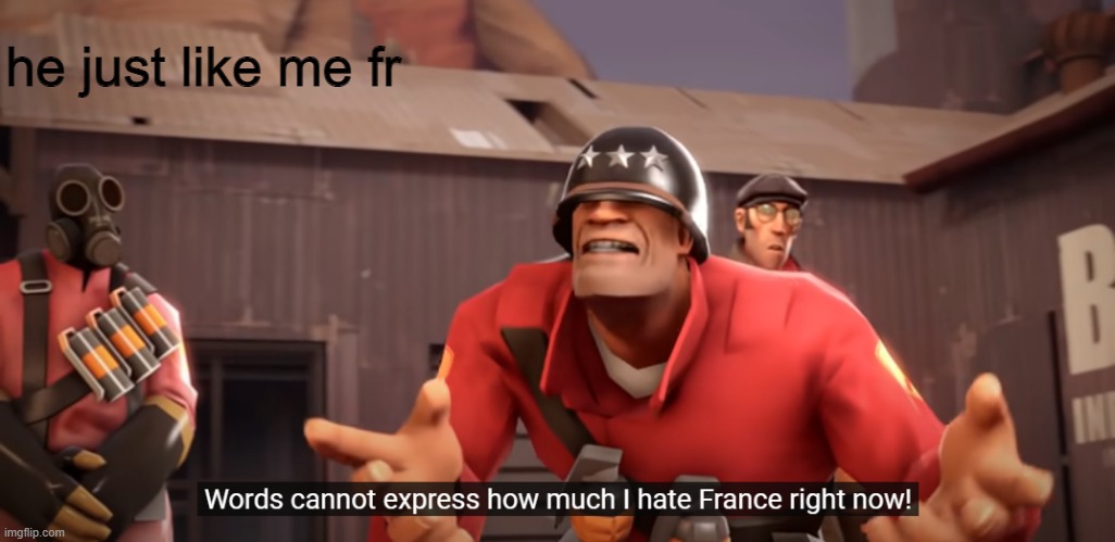 Words cannot express how much I hate France right now! | he just like me fr | image tagged in words cannot express how much i hate france right now | made w/ Imgflip meme maker