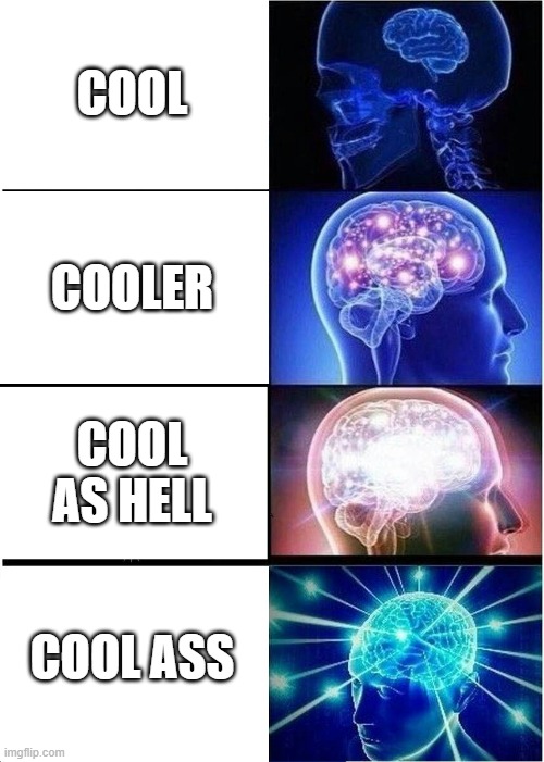 Expanding Brain | COOL; COOLER; COOL AS HELL; COOL ASS | image tagged in memes,expanding brain | made w/ Imgflip meme maker