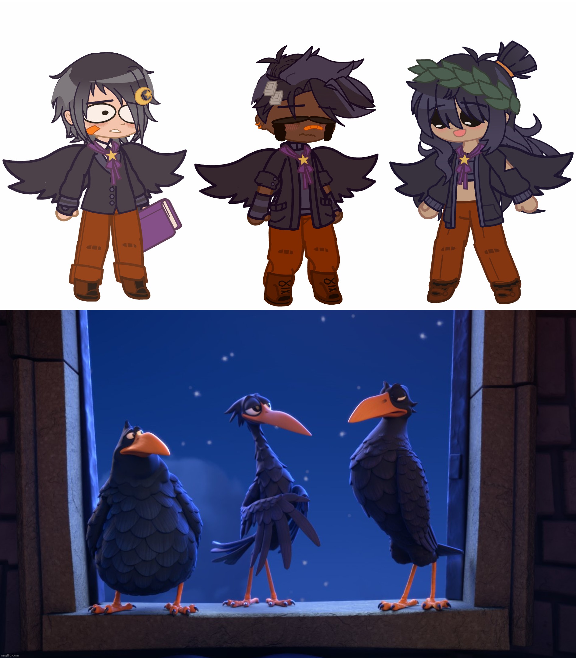 i made the ravens from a tale dark and grimm in gacha club bc im bored + they're my fav characters lol | image tagged in a tale dark and grimm,william,jacob,dotty,i made dotty look like me on purpose,bc dotty and i have identical personalities | made w/ Imgflip meme maker