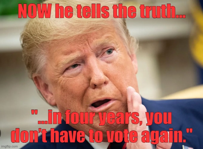 Trump tells it like it is | NOW he tells the truth... "...in four years, you don’t have to vote again." | made w/ Imgflip meme maker