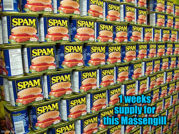 Spam, Delicous | 1 weeks supply for this Massengill | image tagged in spam delicous | made w/ Imgflip meme maker