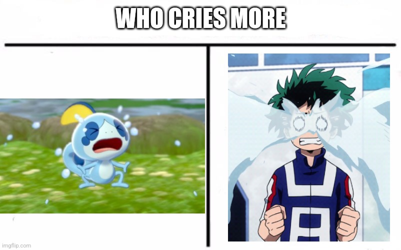 Who Would Win Blank | WHO CRIES MORE | image tagged in who would win blank | made w/ Imgflip meme maker